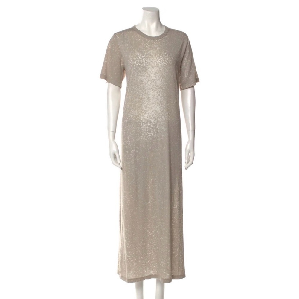 IRO Lina Maxi Long Jeresy Dress beige taupe Splatter Short Sleeves size XS